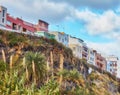 City view of residential houses or buildings on a hill cliff in Santa Cruz, La Palma, Spain. Historical spanish Royalty Free Stock Photo