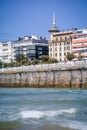 City view on San Sebastian embankment from La Concha beach, Donostia - San Sebastian, Spain