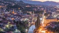 City view of Sarajevo from most popular panoramic spot in Sarajevo day to night timelapse. Royalty Free Stock Photo