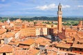 City view of Siena, Tuscany, Italy, with bell tower and square: Torre del Mangia and Piazza del Campo Royalty Free Stock Photo