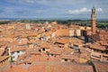 City view of Siena, Tuscany, Italy, with bell tower and square: Torre del Mangia and Piazza del Campo Royalty Free Stock Photo