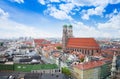 City view with sky, red roofs in Munich
