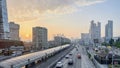 City view from the upper sections of Mecidiyekoy metrobus station.in aearly morning time and modern buildings.