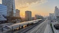 City view from the upper sections of Mecidiyekoy metrobus station.in aearly morning time and modern buildings.