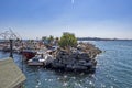 City view from uskudar with boats in istanbul in summer season.