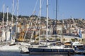 City view of Vigo with sailboats in marina Royalty Free Stock Photo