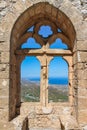 City view through the window of an ancient fortress Royalty Free Stock Photo