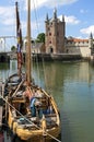 City view Zierikzee with city gate and sailing ship Royalty Free Stock Photo