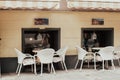 City vintage cafe in the street. Restaurant exterior and interior