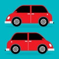 City vintage car with classic design in red color. Vector illustration.