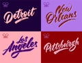 City vintage grange inscription. Detroit, New Orleans, Los Angeles, Pittsburgh Vector illustration