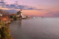 City of Vitznau on beautiful Lake Lucerne in the evening glow.