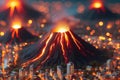 city with a volcano in the background Royalty Free Stock Photo