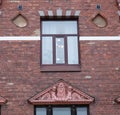 City Vyborg. Russia - September 16, 2021: Huge windows in old brick houses Royalty Free Stock Photo