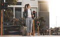 City, walking and woman on a crosswalk wait with travel, business commute and urban journey. Road, outdoor and female Royalty Free Stock Photo