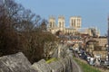 City wall towards York Minster. York, North Yorkshire, England. Royalty Free Stock Photo