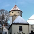 City Wall Tower, powdered with snow. Royalty Free Stock Photo