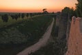 City walls of medieval Provins at sunset in France