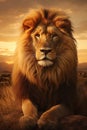 City Warrior: A Lion\'s Portrait Against a Sunset Rock Field, Ins