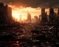 The city was destroyed by a post- apocalyptic war zone. Royalty Free Stock Photo