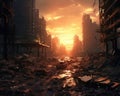 The city was destroyed by a post- apocalyptic war zone. Royalty Free Stock Photo