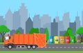 City waste recycling concept with garbage truck