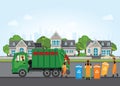 City waste recycling concept with garbage truck and garbage coll