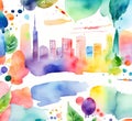 city watercolor urban background