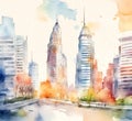 city watercolor urban background