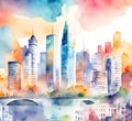 city watercolor urban background