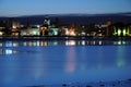 City waterfront on cold winter evening