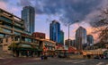 City waterfront skyline near Pike Place Market at sunset in Seattle, Washington Royalty Free Stock Photo