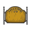 City welcome road sign engraving vector