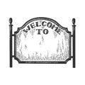 City welcome road sign engraving vector