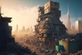 City where buildings and skyscrapers are made out of garbage illustration generative ai