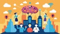 A city where citizens are interconnected through a wireless brainnetwork creating a hive mind that works together for Royalty Free Stock Photo