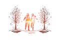 City, winter, couple, romance, park concept. Hand drawn isolated vector.