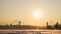 City winter landscape. Winter Saint-Petersburg. Frosty day on the river Neva. Winter Russia.