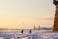 City winter landscape. Winter Saint-Petersburg. Frosty day on the river Neva. Winter Russia.