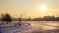 City winter landscape. Winter Saint-Petersburg. Frosty day on the river Neva. Winter Russia.