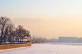 City winter landscape. Winter Saint-Petersburg. Frosty day on the river Neva. Winter Russia.