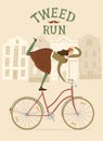 City woman cyclist Tweed Run illustration