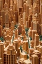 City with wooden skyscrapers, view. Beautiful illustration picture. Generative AI Royalty Free Stock Photo