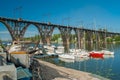 City yacht-club anchorage located at Merefo-Hersonsky bridge Royalty Free Stock Photo