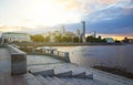 The city of Yekaterinburg in Russia on a summer evening. The Up-Isetsky pond and the sunset in the city of Yekaterinburg in Russia
