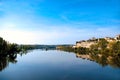 The city of Zamora from the stone bridge over the river Duero. Castile and Leon. Spain Royalty Free Stock Photo