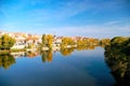 The city of Zamora from the stone bridge over the river Duero. Castile and Leon. Spain