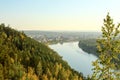 The city Zelenogorsk and taiga in the rays of the setting sun Royalty Free Stock Photo