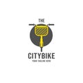 The citybike bicycle with front basket logo illustration, utillity bike with basket storage logo icon design vector front view