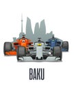 Cityline Baku and three racing cars on Grand Prix.